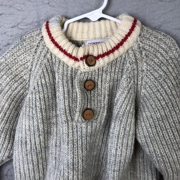 Northern Watters Knitwear Sweater Kids XS Gray Wool Henley Chunky Knit Canada - Picture 13 of 16